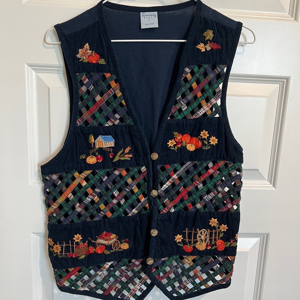 Vintage Fall Embroidered Patchwork Vest - image 1